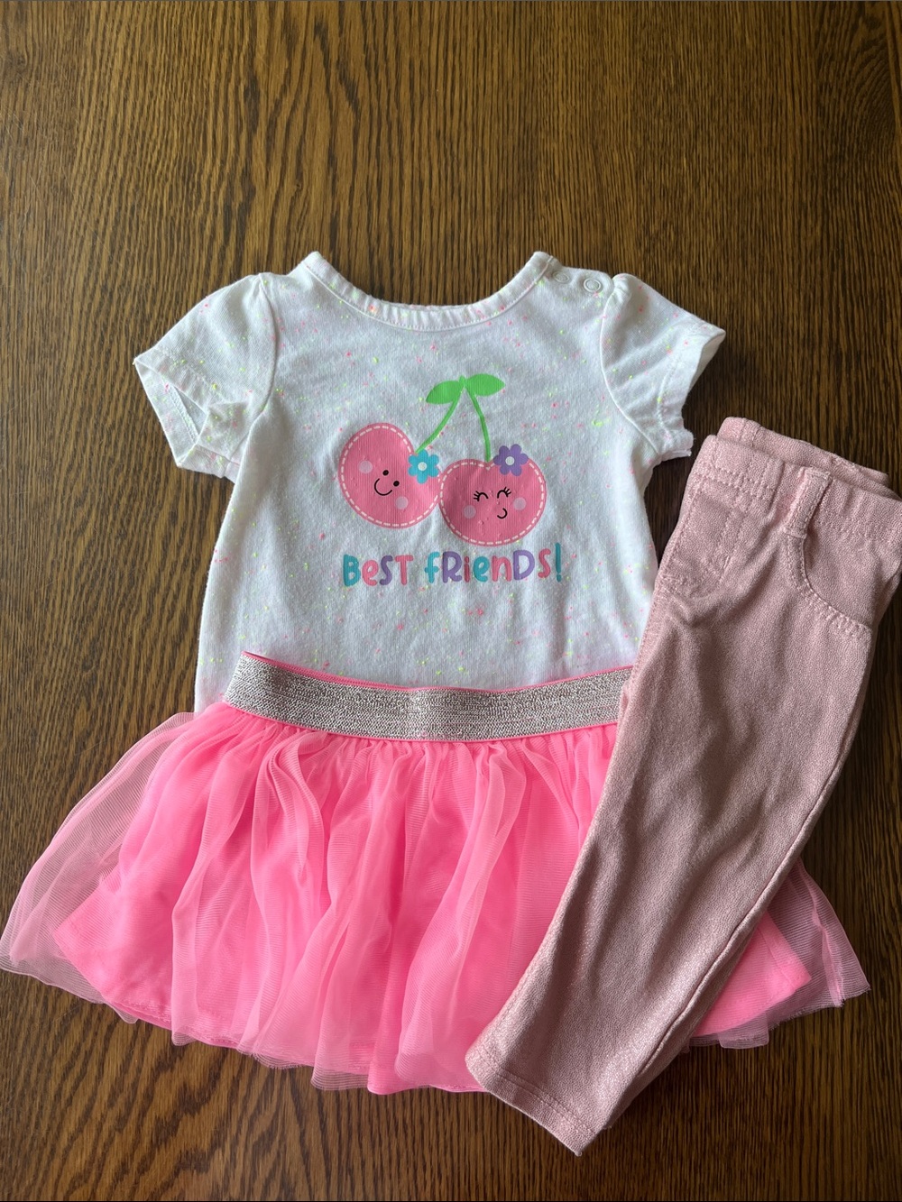 Garanimals White Tee with Pink Tulle Skirt & Light Pink pants